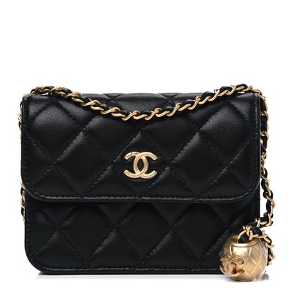 Chanel Lambskin Quilted Pearl Crush Clutch With Chain Black 1 of 4
