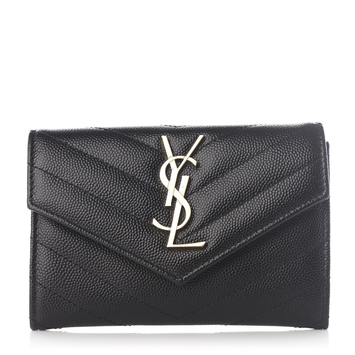 Grain De Poudre Matelasse Chevron Small Monogram Envelope Wallet Black