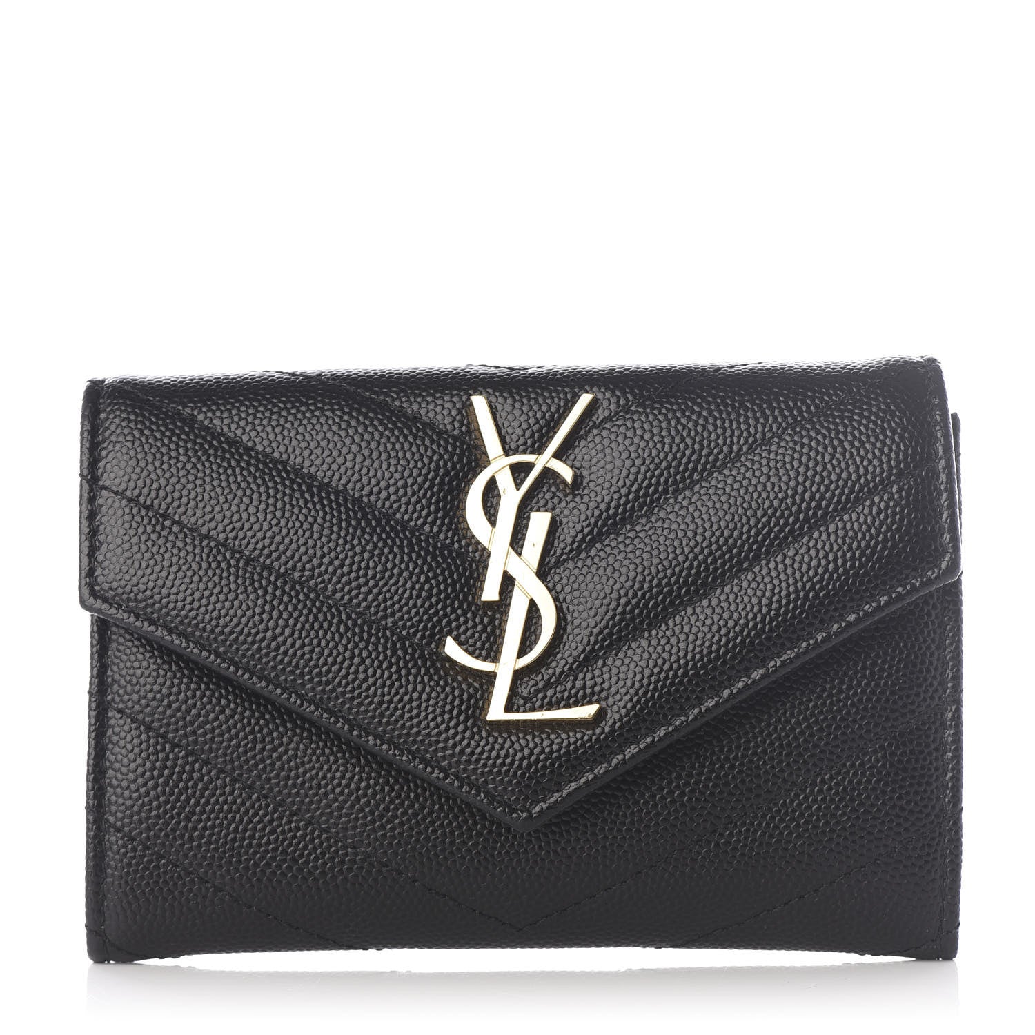Saint Laurent Grain De Poudre Matelasse Chevron Small Monogram Envelope Wallet Black 1 of 7