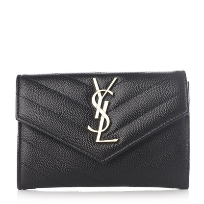 Saint Laurent Grain De Poudre Matelasse Chevron Small Monogram Envelope Wallet Black 1 of 7