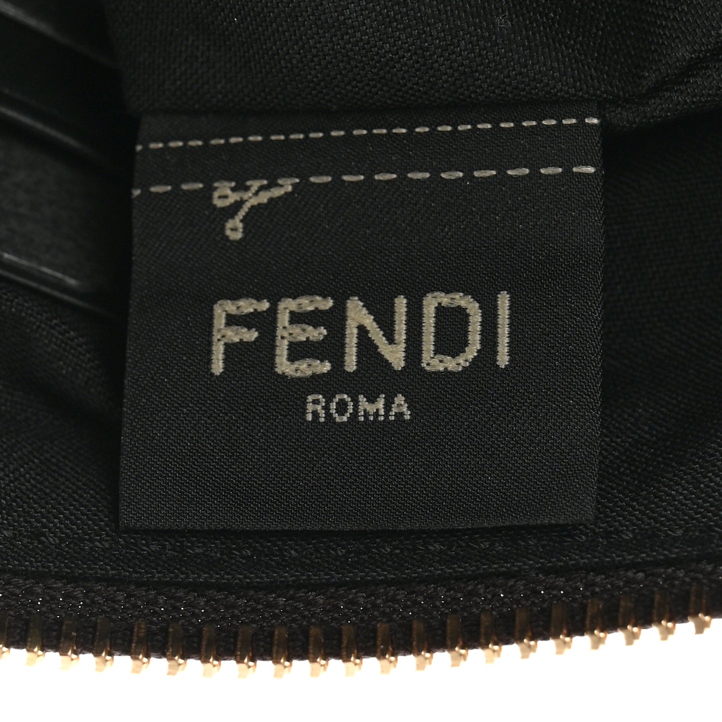 Glazed Fabric Vitello Century FF 1974 Stamp Patch Large Flat Pouch Mogano Panna Black