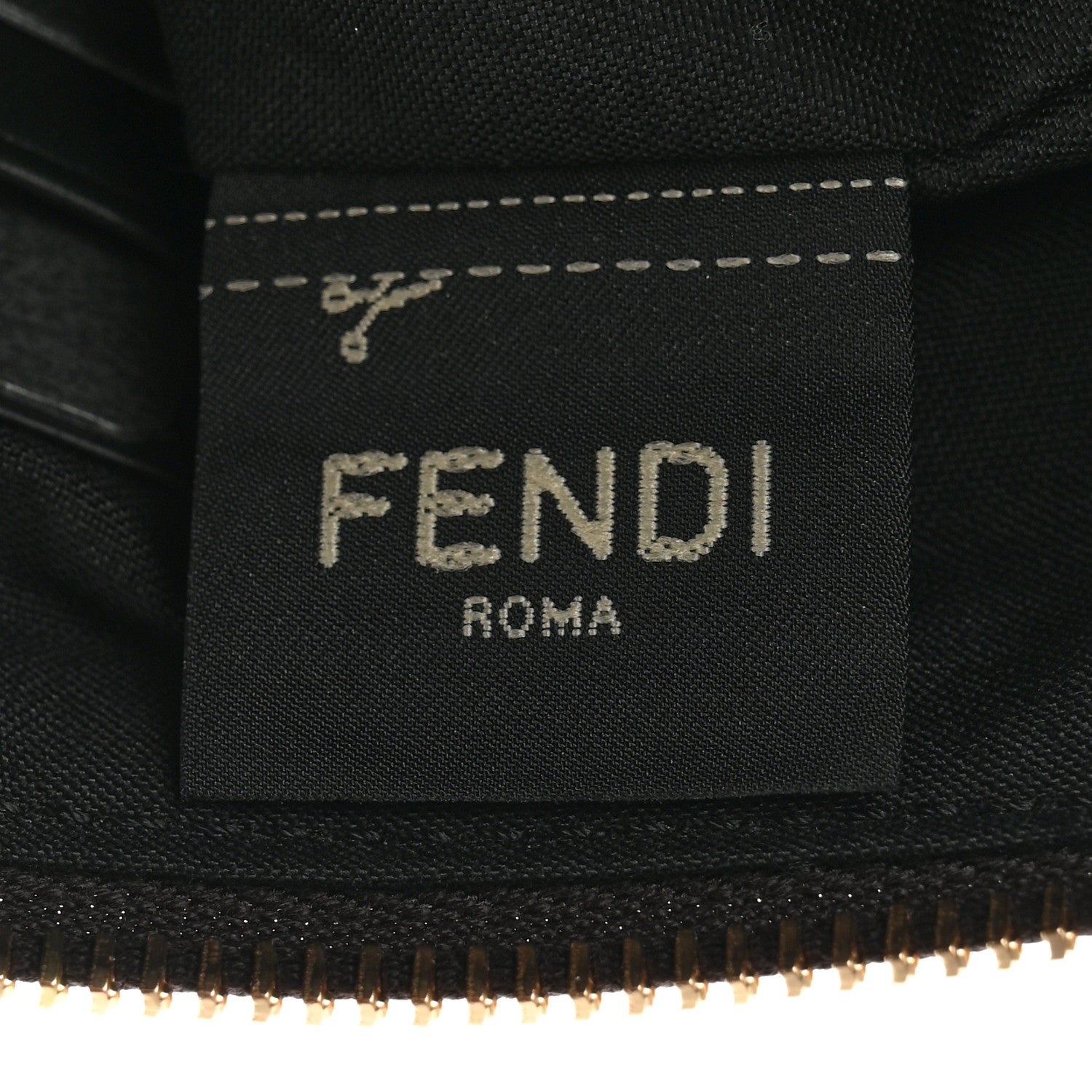 Fendi Glazed Fabric Vitello Century FF 1974 Stamp Patch Large Flat Pouch Mogano Panna Black 6 of 7