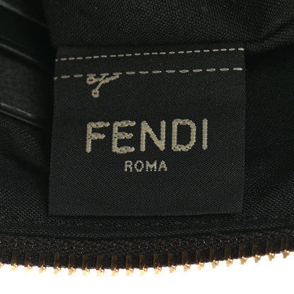 Fendi Glazed Fabric Vitello Century FF 1974 Stamp Patch Large Flat Pouch Mogano Panna Black 6 of 7