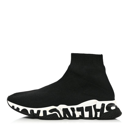 Balenciaga Neoprene Knit Speed Graffiti Sneakers 39 Black White 1 of 12