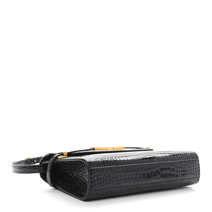 Saint Laurent Shiny Calfskin Crocodile Embossed Small Manhattan Baguette Black 3 of 7