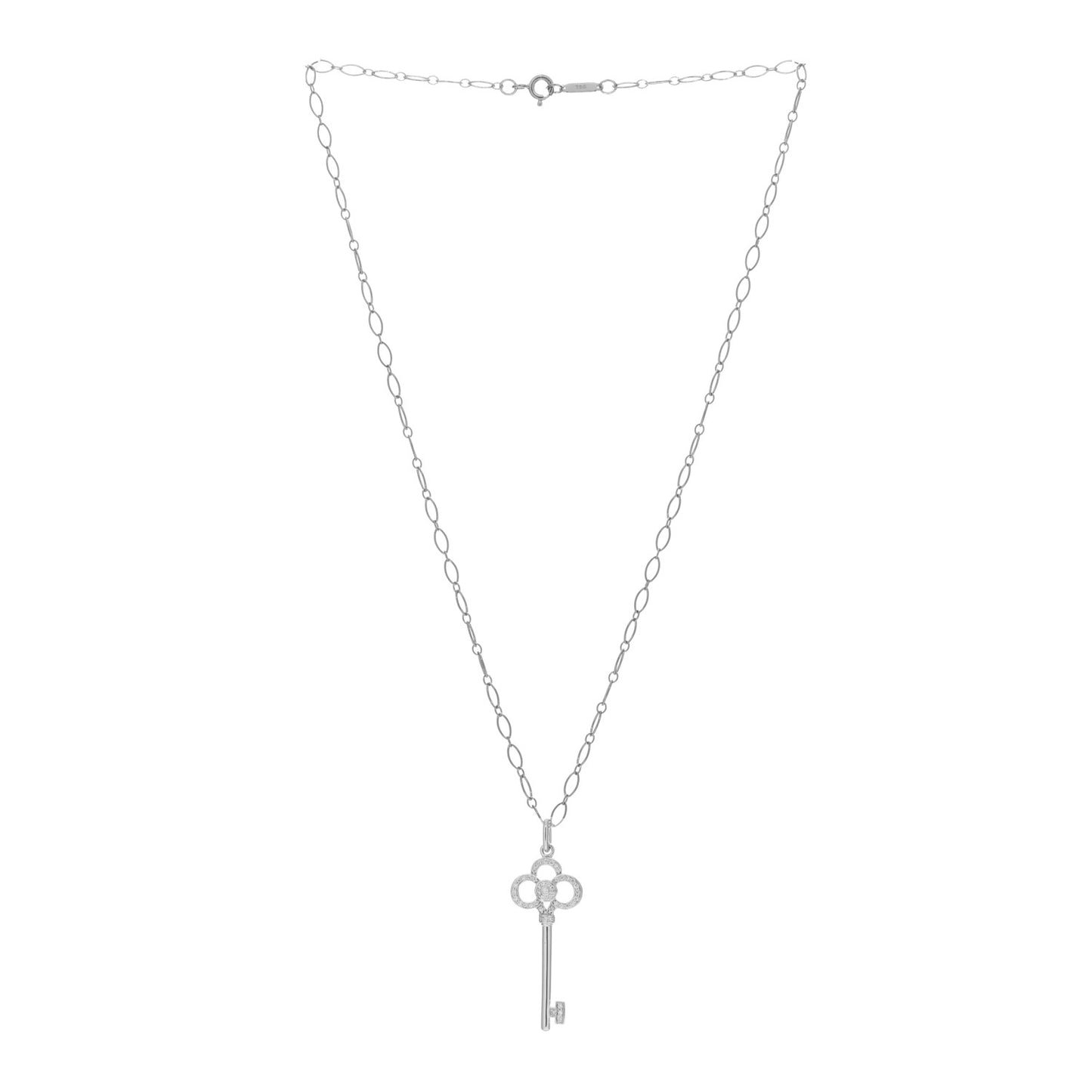18K White Gold Diamond Mini Crown Key Pendant Necklace