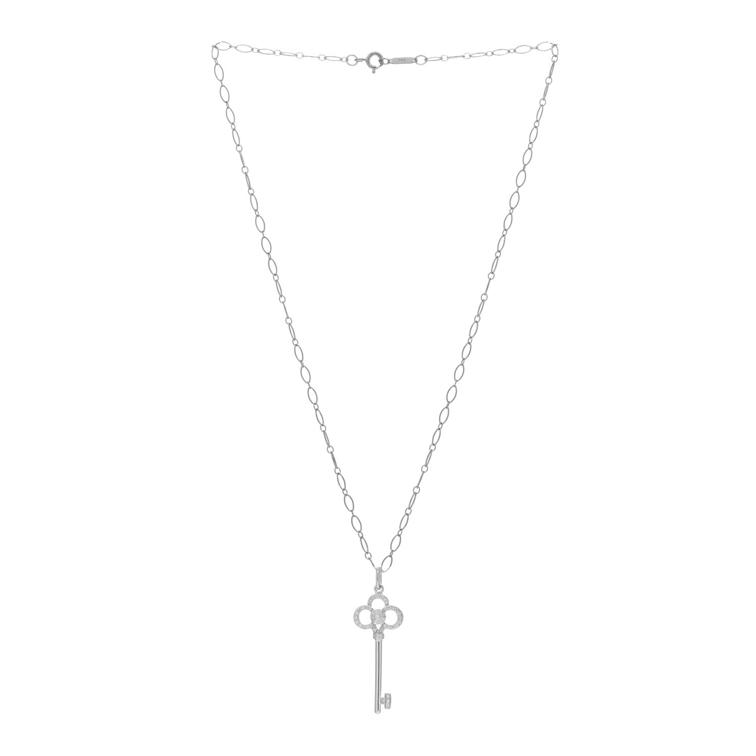 Tiffany 18K White Gold Diamond Mini Crown Key Pendant Necklace 2 of 5