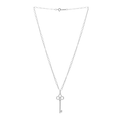 Tiffany 18K White Gold Diamond Mini Crown Key Pendant Necklace 2 of 5