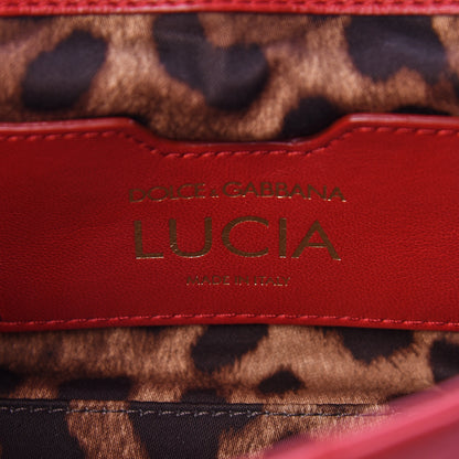 Dolce & Gabbana Lambskin Watersnake Embellished Lucia Shoulder Bag Red 6 of 9