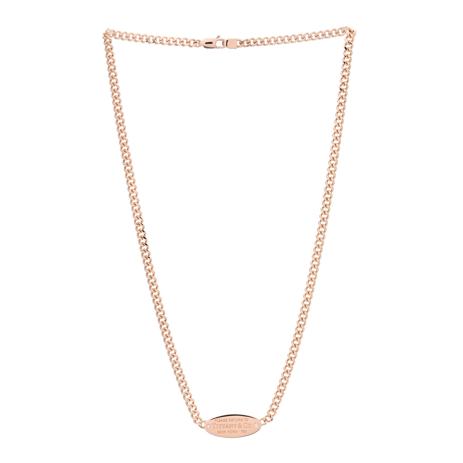 Tiffany 18K Rose Gold Diamond Return To Tiffany Oval ID Necklace 3 of 5