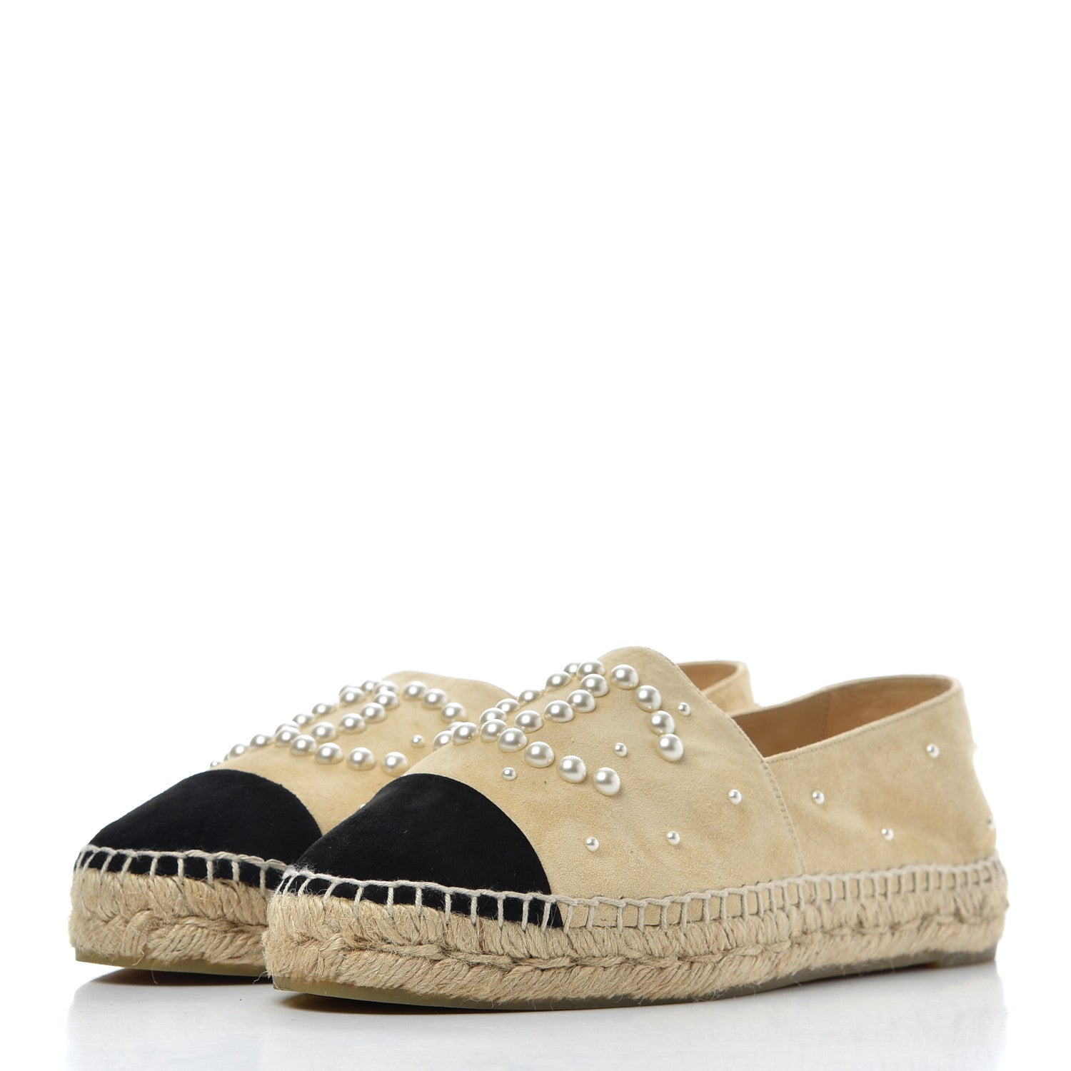 Chanel Suede Pearl CC Espadrilles 38 Beige Black 3 of 11