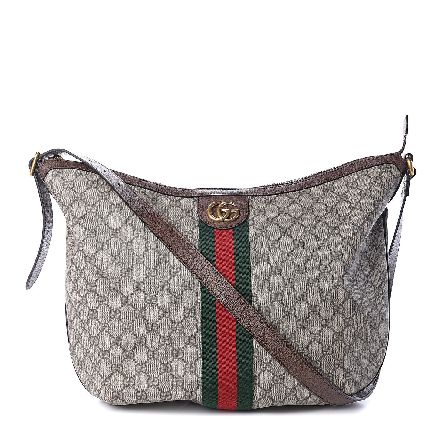 GG Supreme Monogram Web Ophidia Half Moon Hobo Brown