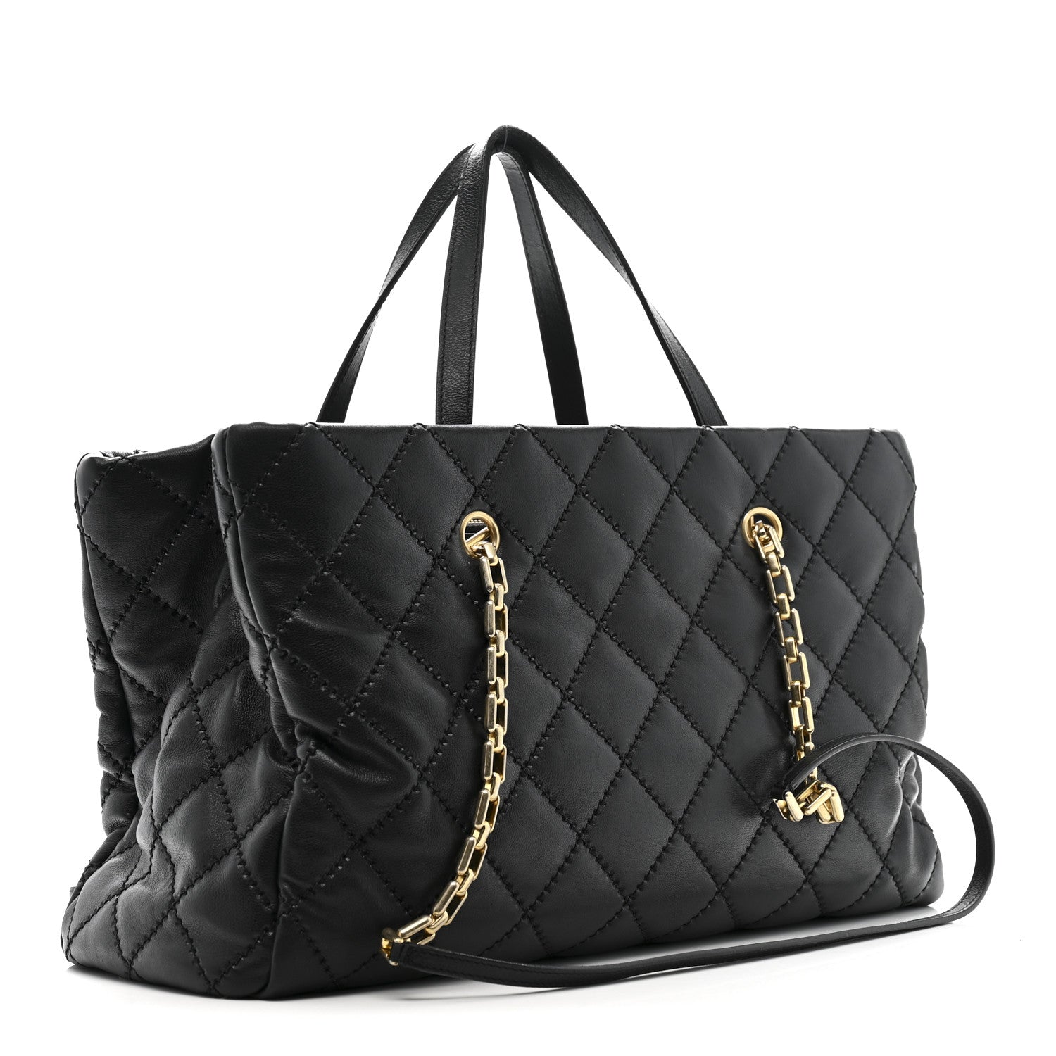 Chanel Calfskin Quilted Large Retro Chain Shopping Tote  Black 3 of 12