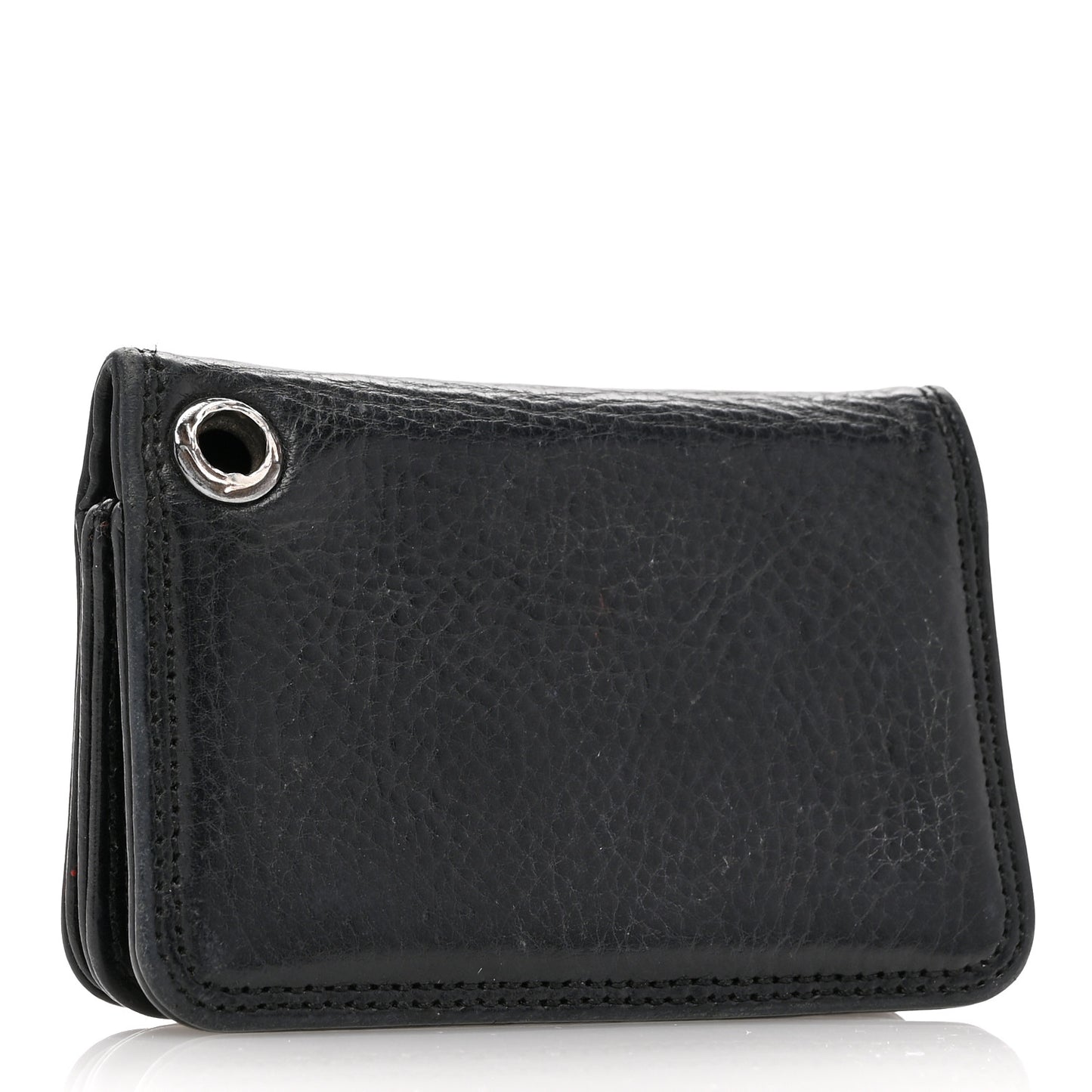 Grained Calfskin Grommet Card Holder Black