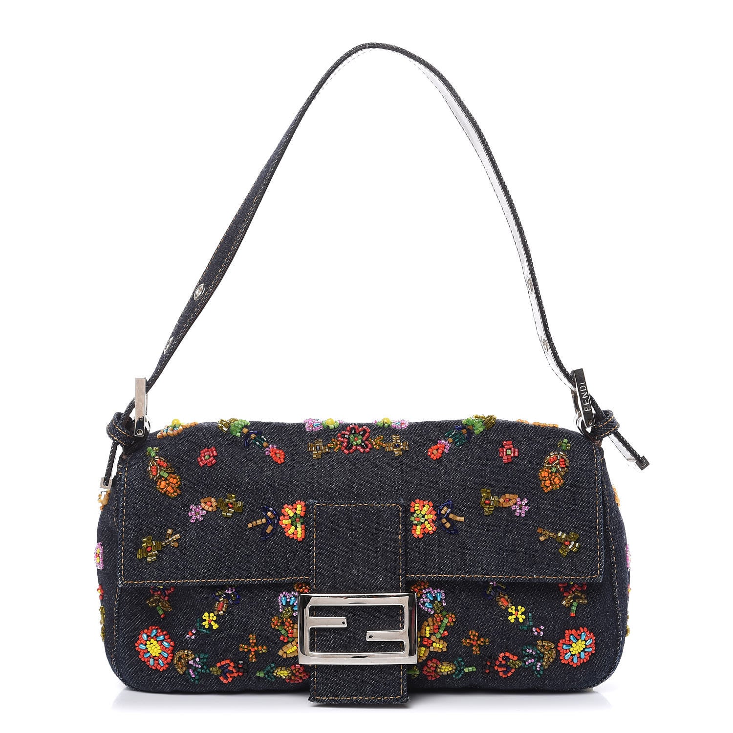 Fendi Denim Ricami Beaded Baguette Blue 1 of 12