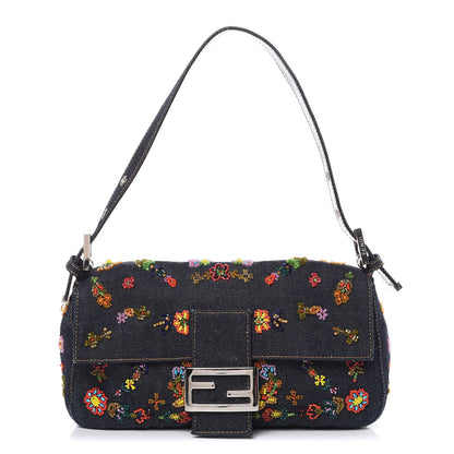 Fendi Denim Ricami Beaded Baguette Blue 1 of 12