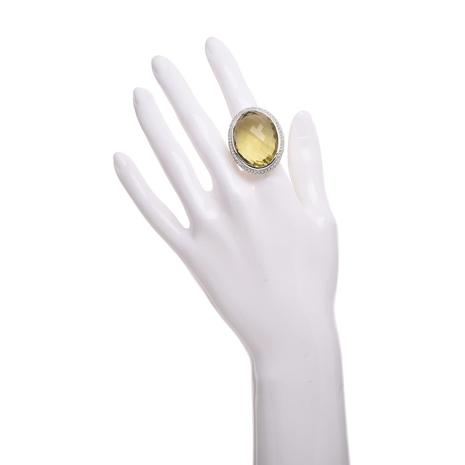 David Yurman Sterling Silver Diamond Lemon Quartz 21mm Signature Oval Ring 53 6.5 2 of 5