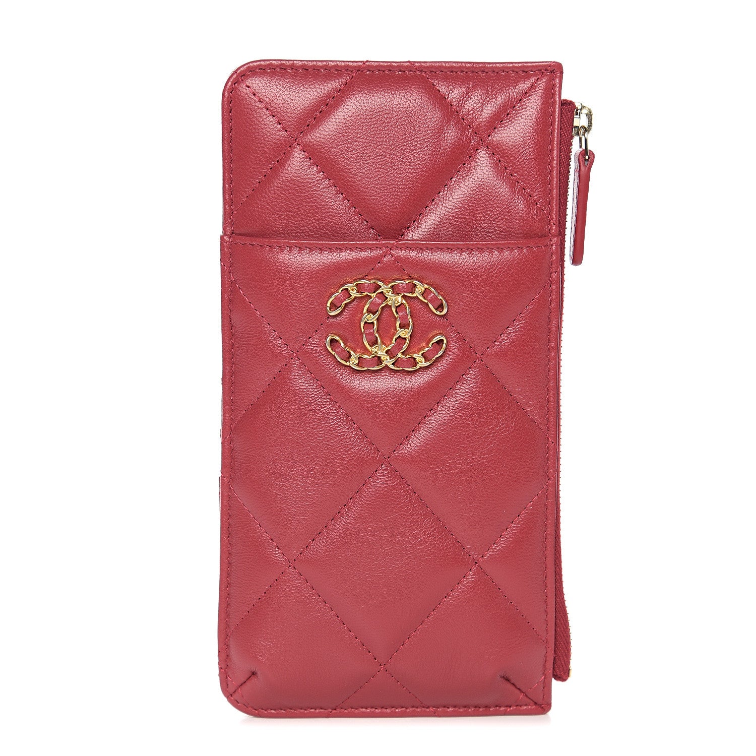 Chanel Shiny Goatskin Quilted 19 Flat Wallet Pouch Rouge 1 of 7