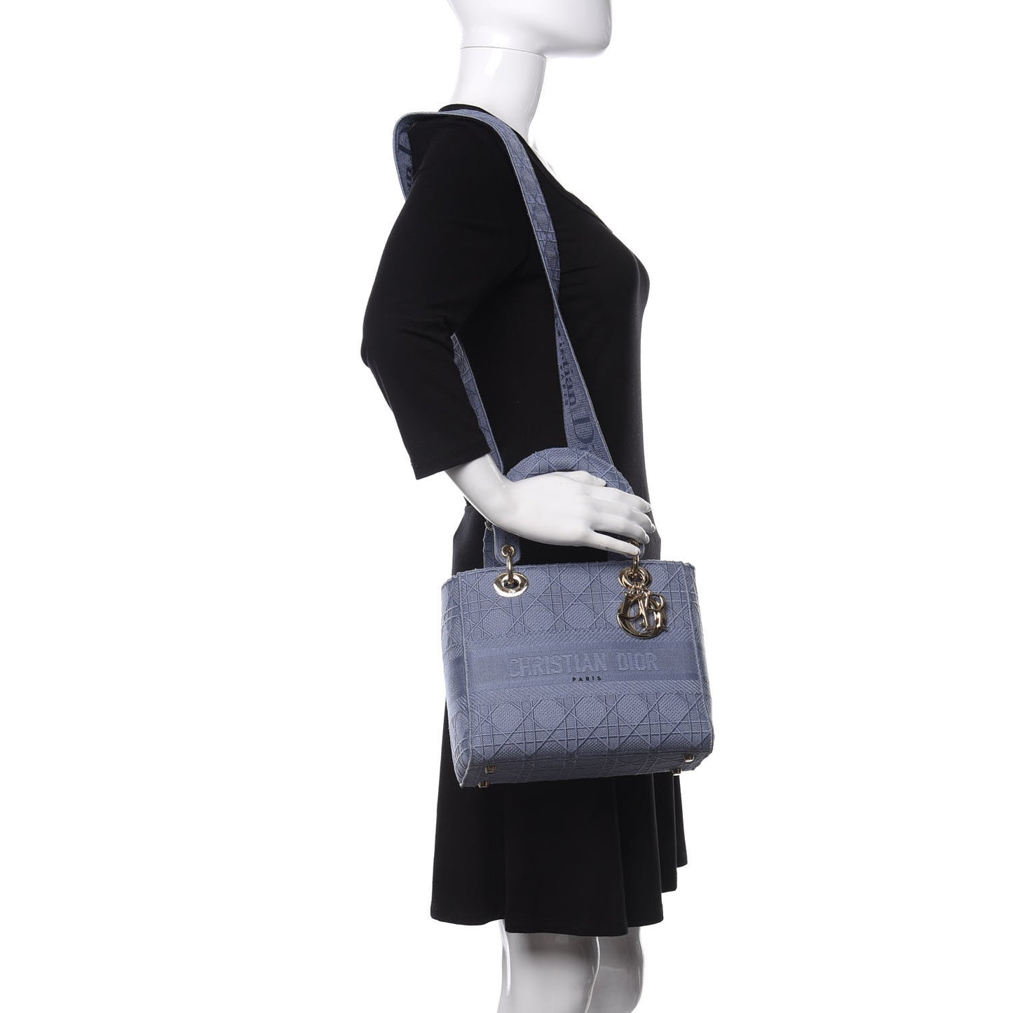 Canvas Embroidered Cannage Medium Lady D-Lite Blue