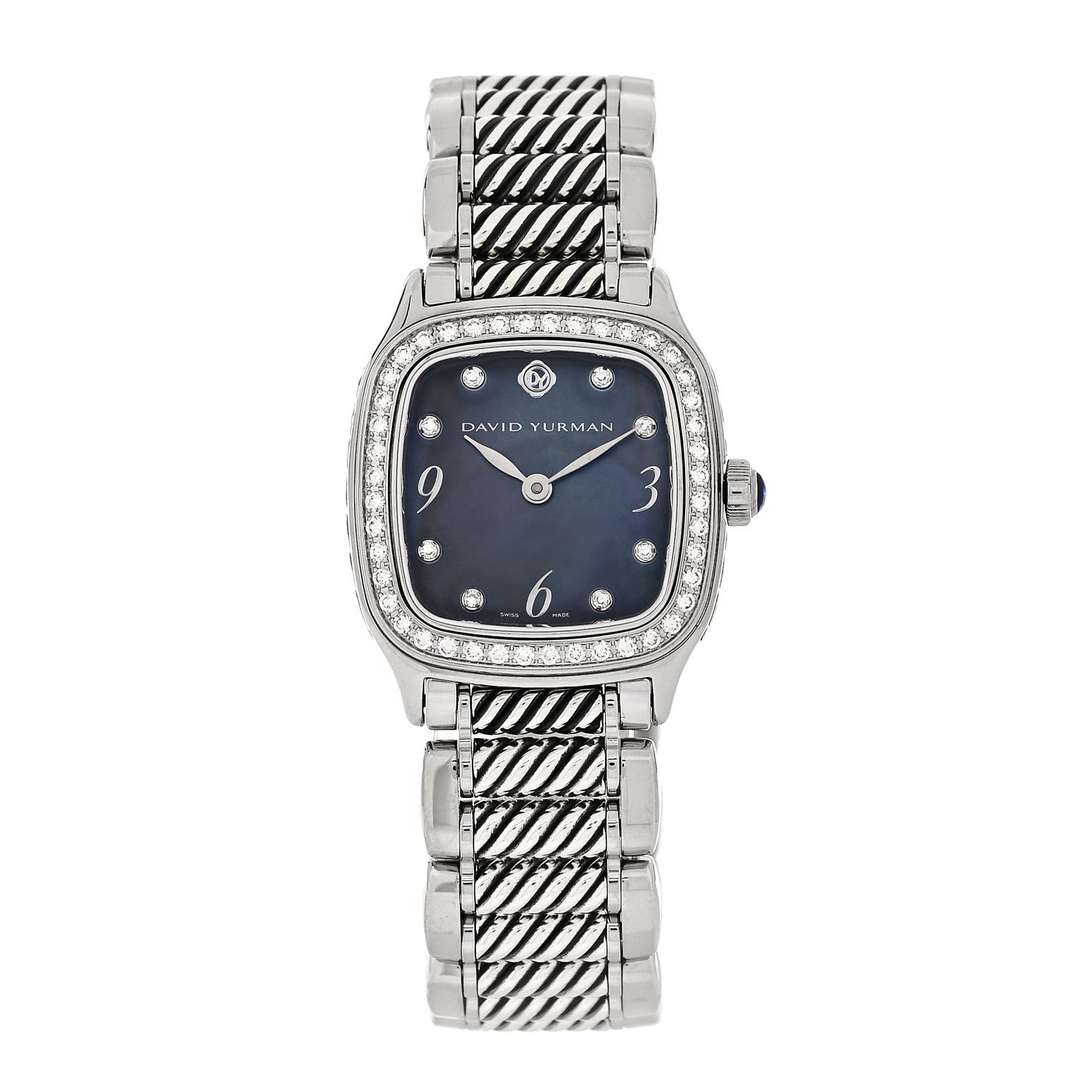 David Yurman Stainless Steel Diamond Bezel Blue Mother of Pearl 25mm Thoroughbred Quartz Watch 1 of 5