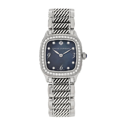 David Yurman Stainless Steel Diamond Bezel Blue Mother of Pearl 25mm Thoroughbred Quartz Watch 1 of 5