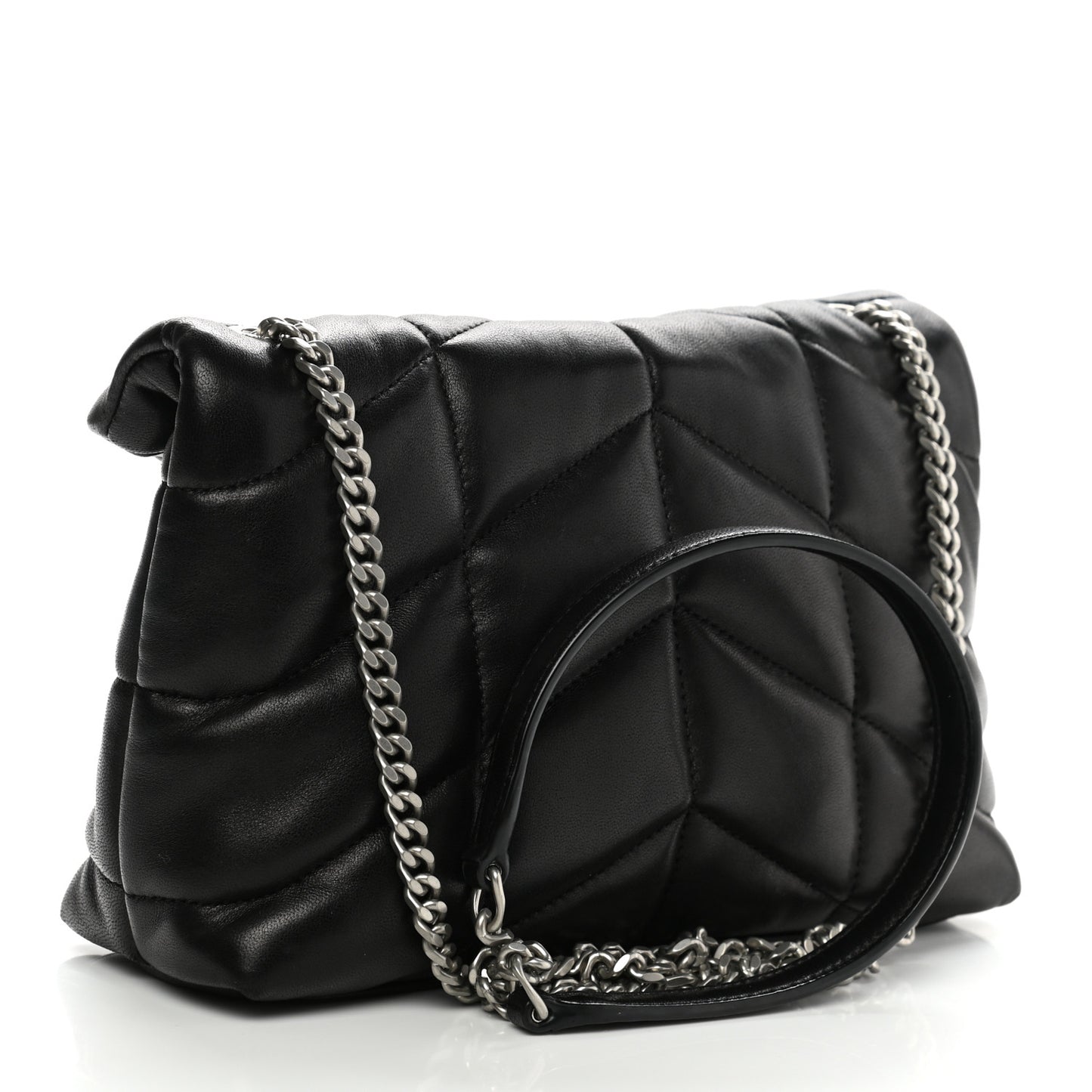 Lambskin Quilted Toy Loulou Puffer Monogram Chain Satchel Black