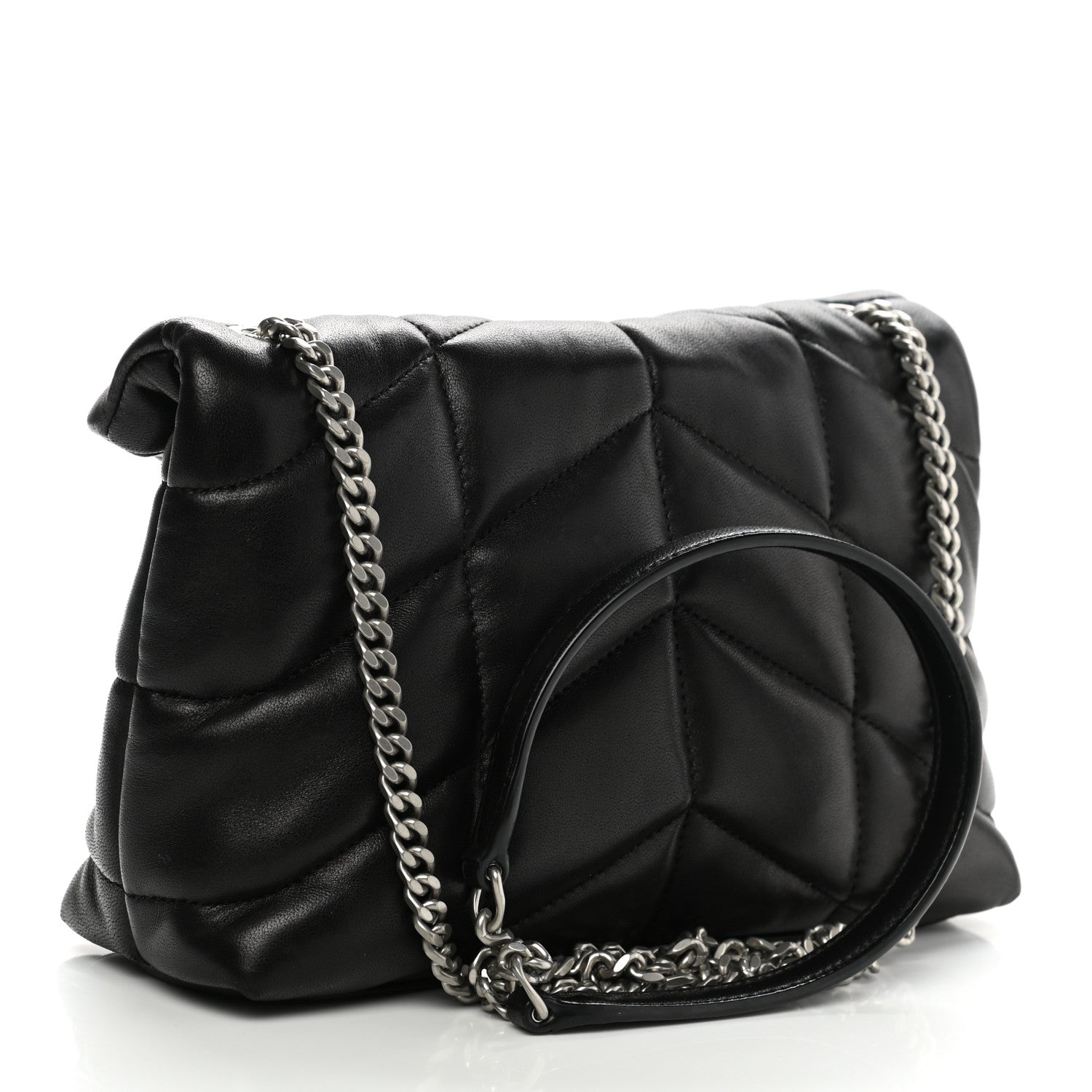 Saint Laurent Lambskin Quilted Toy Loulou Puffer Monogram Chain Satchel Black 3 of 12
