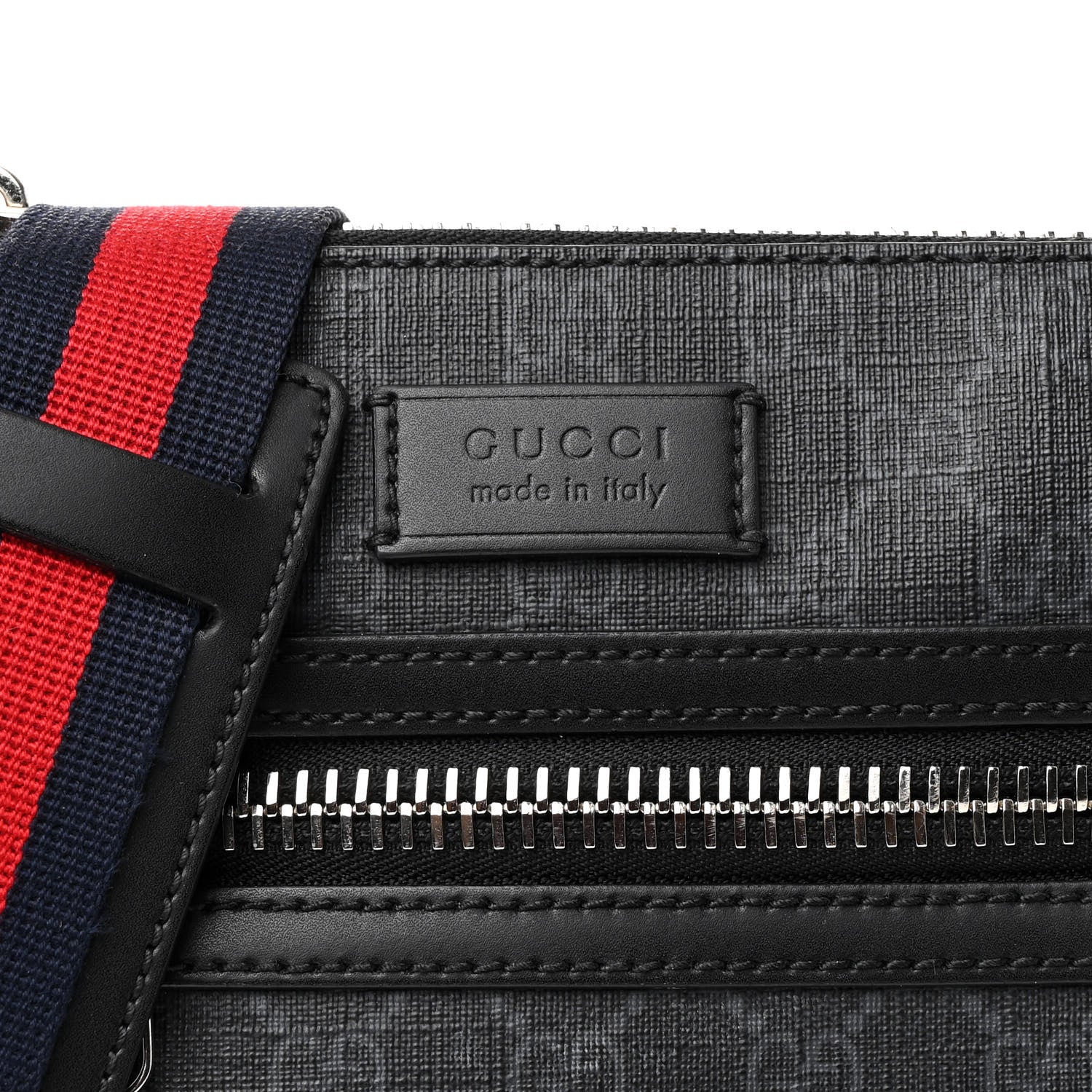 Gucci GG Supreme Monogram Web Small Flat Messenger Bag Black Grey 8 of 12
