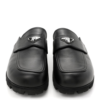 Prada City Calfskin Triangle Mens 20mm Flat Mules 12 Black 2 of 10