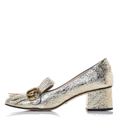 Gucci Galassia GG Marmont Fringe 50mm Loafer Pumps 38.5 Platino 1 of 10