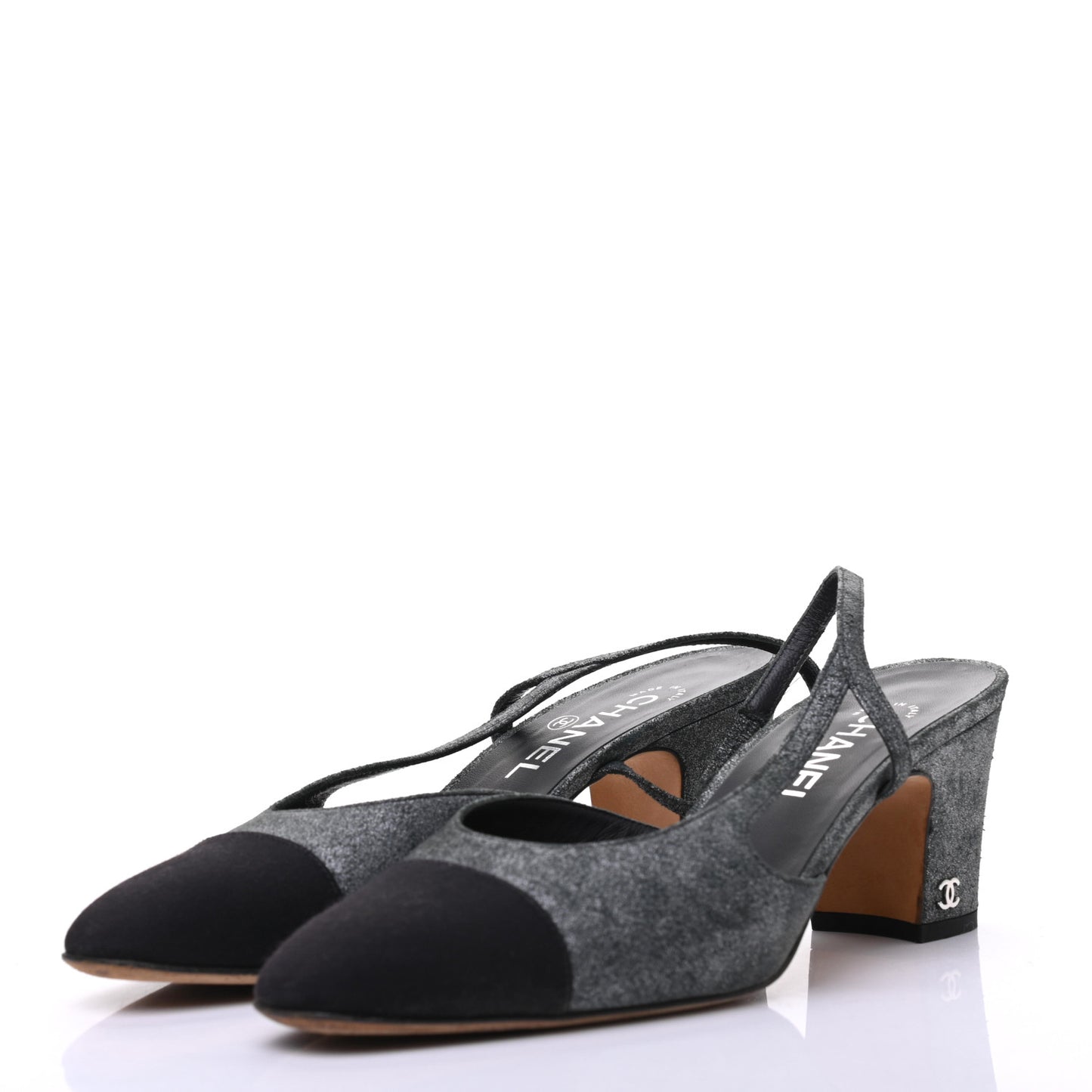 Wool Velvet Cap Toe CC Slingback Pumps 39.5 Black Grey