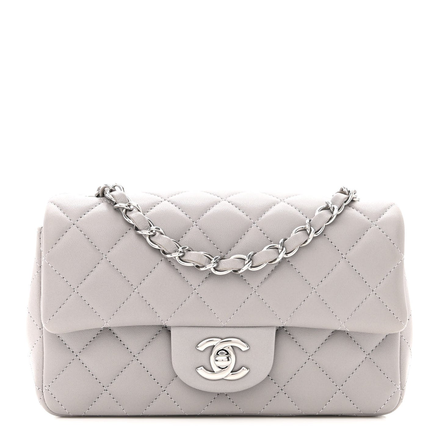 Lambskin Quilted Mini Rectangular Flap Grey