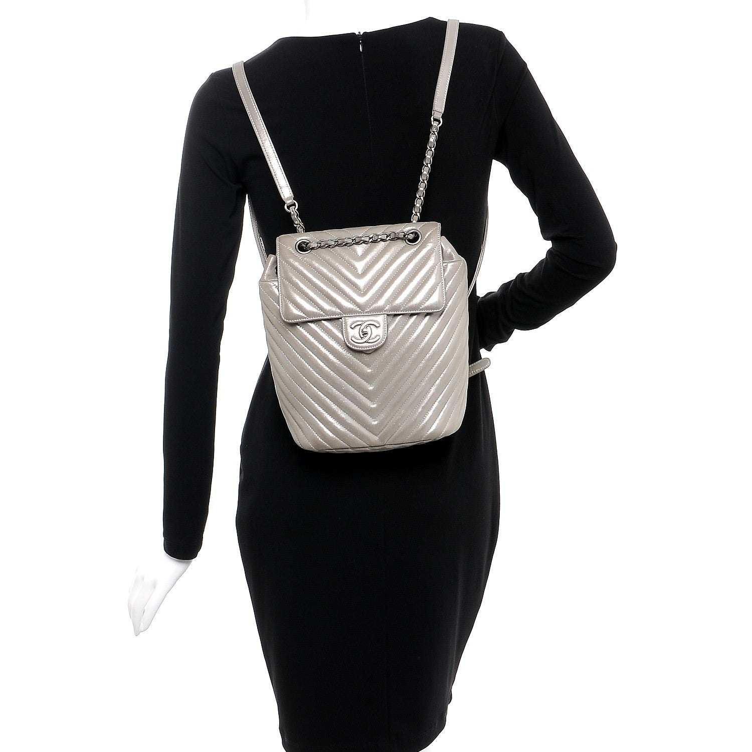 Chanel Metallic Calfskin Chevron Quilted Small Urban Spirit Backpack Silver 2 of 9