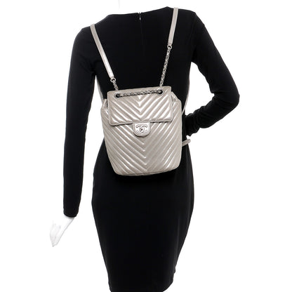 Chanel Metallic Calfskin Chevron Quilted Small Urban Spirit Backpack Silver 2 of 9