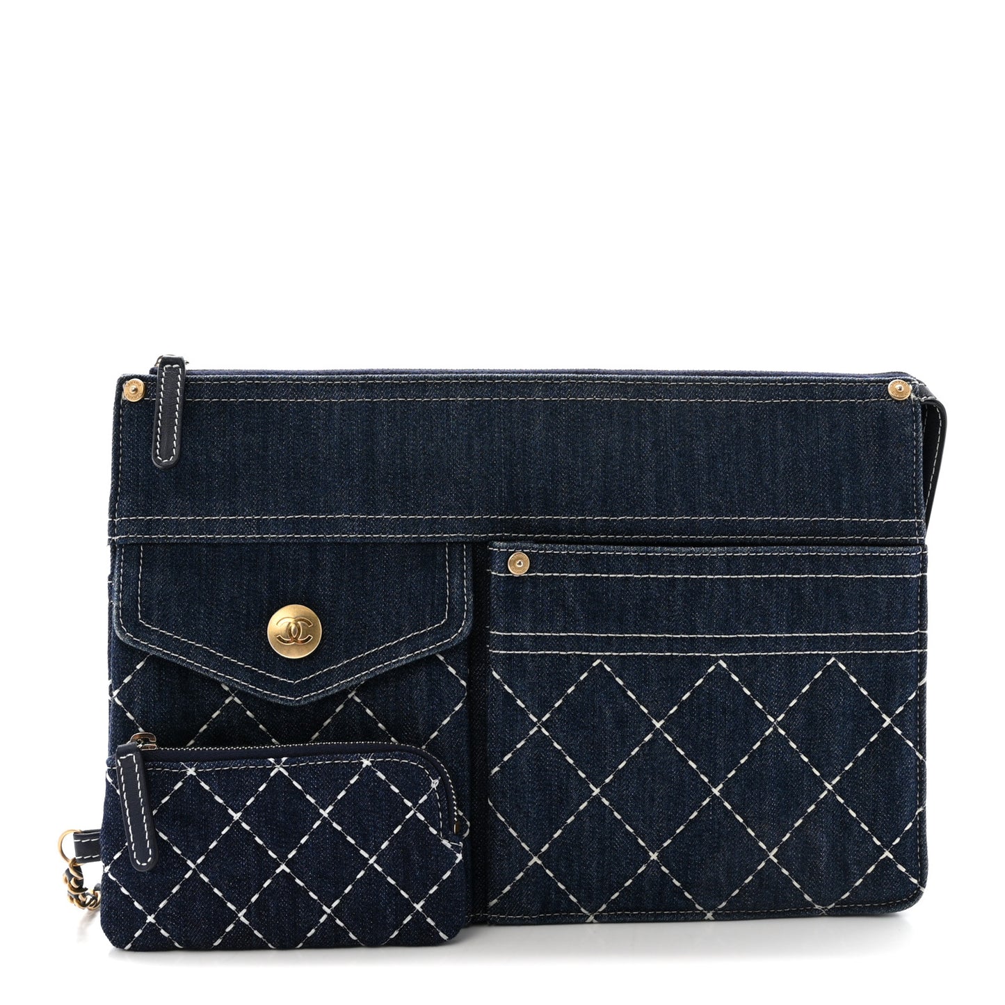 Denim Quilted Zipped Clutch Blue