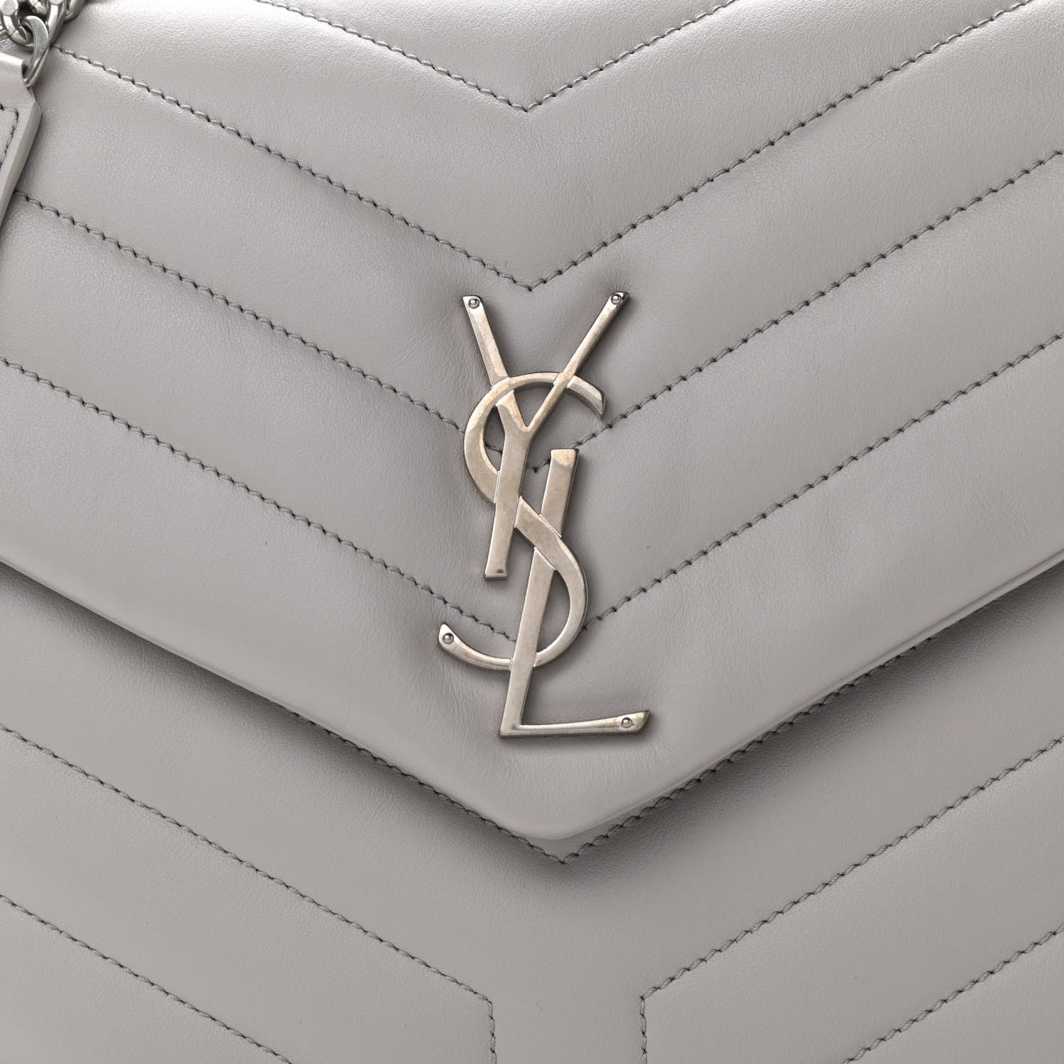Saint Laurent Calfskin Y Quilted Monogram Medium Loulou Chain Satchel Granite 7 of 9