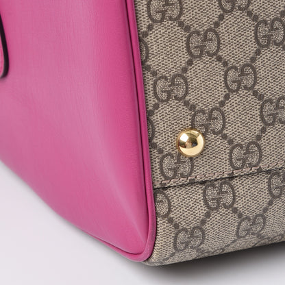 Gucci GG Supreme Monogram Medium Boston Beige Hibiscus Red New Rosette 11 of 15