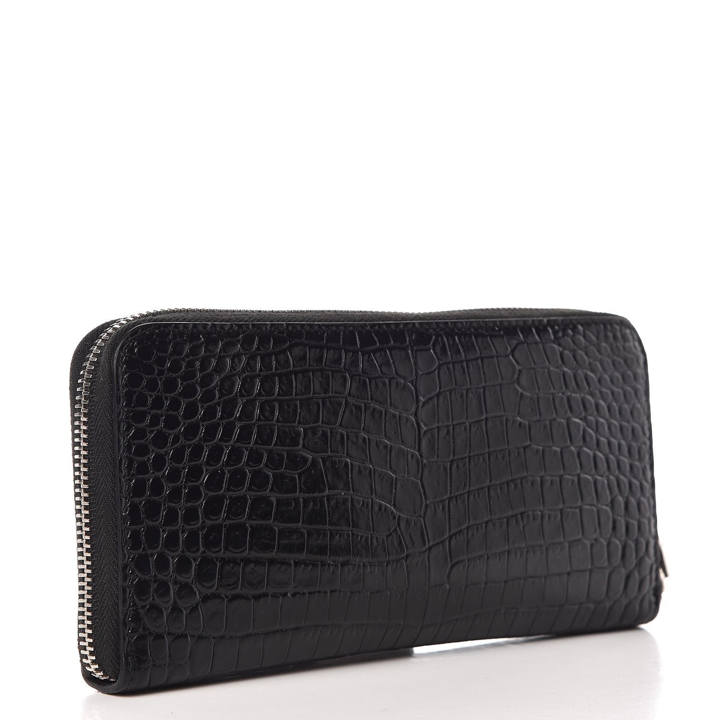 Calfskin Crocodile Embossed Monogram Zip Around Wallet Black