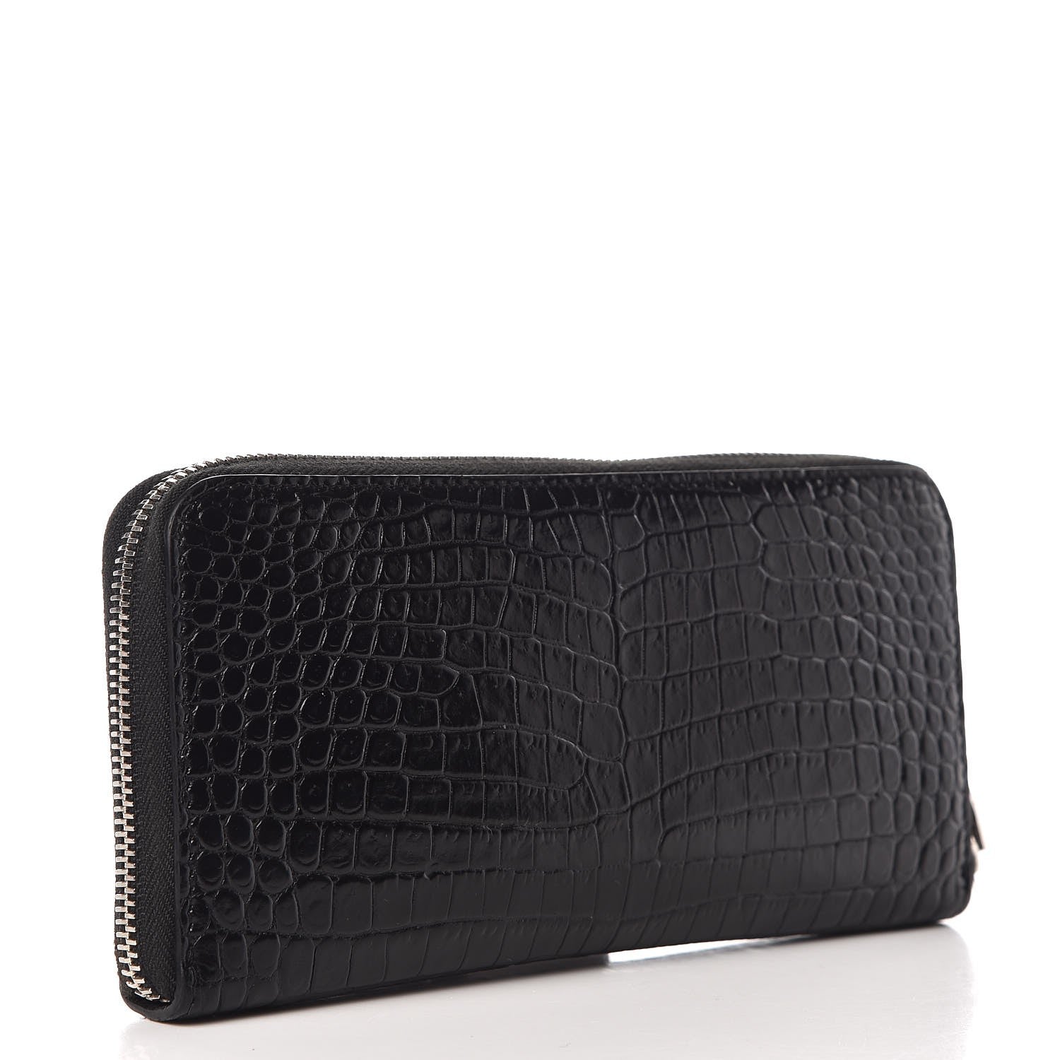 Saint Laurent Calfskin Crocodile Embossed Monogram Zip Around Wallet Black 3 of 8