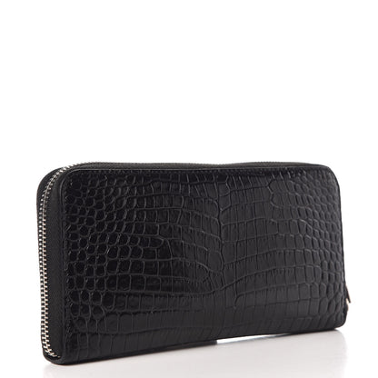 Saint Laurent Calfskin Crocodile Embossed Monogram Zip Around Wallet Black 3 of 8