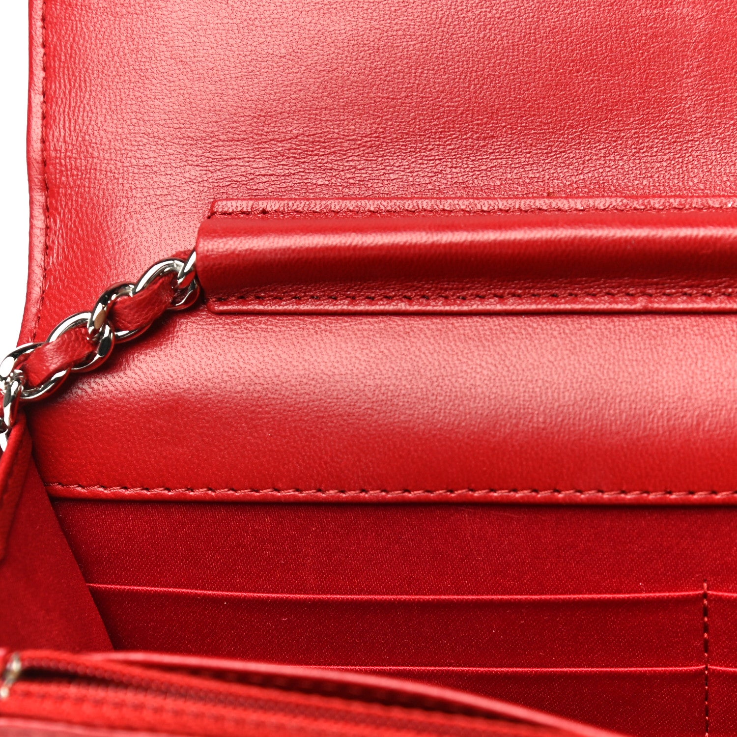 Chanel Lambskin Camellia Embossed Wallet On Chain WOC Red 13 of 19