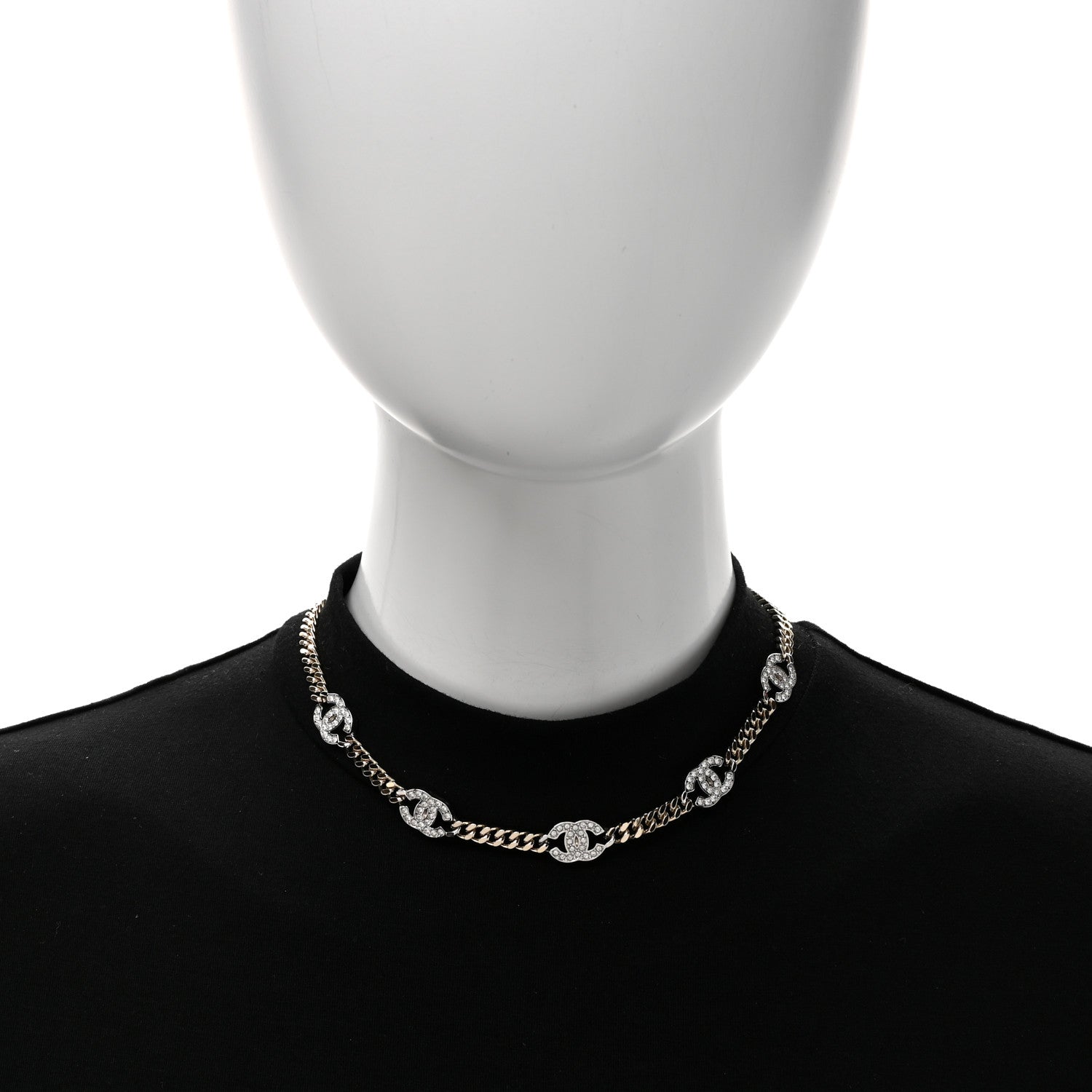 Chanel Crystal Chain CC Link Choker Gold Silver 2 of 5