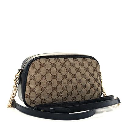 Gucci Monogram Matelasse Diagonal Small GG Marmont Chain Shoulder Bag Beige Black 3 of 12