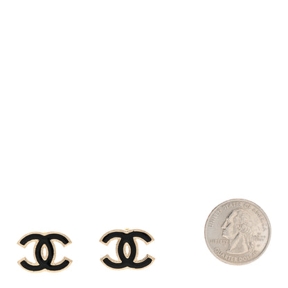 Chanel Metal Enamel CC Earrings Black Gold 2 of 6