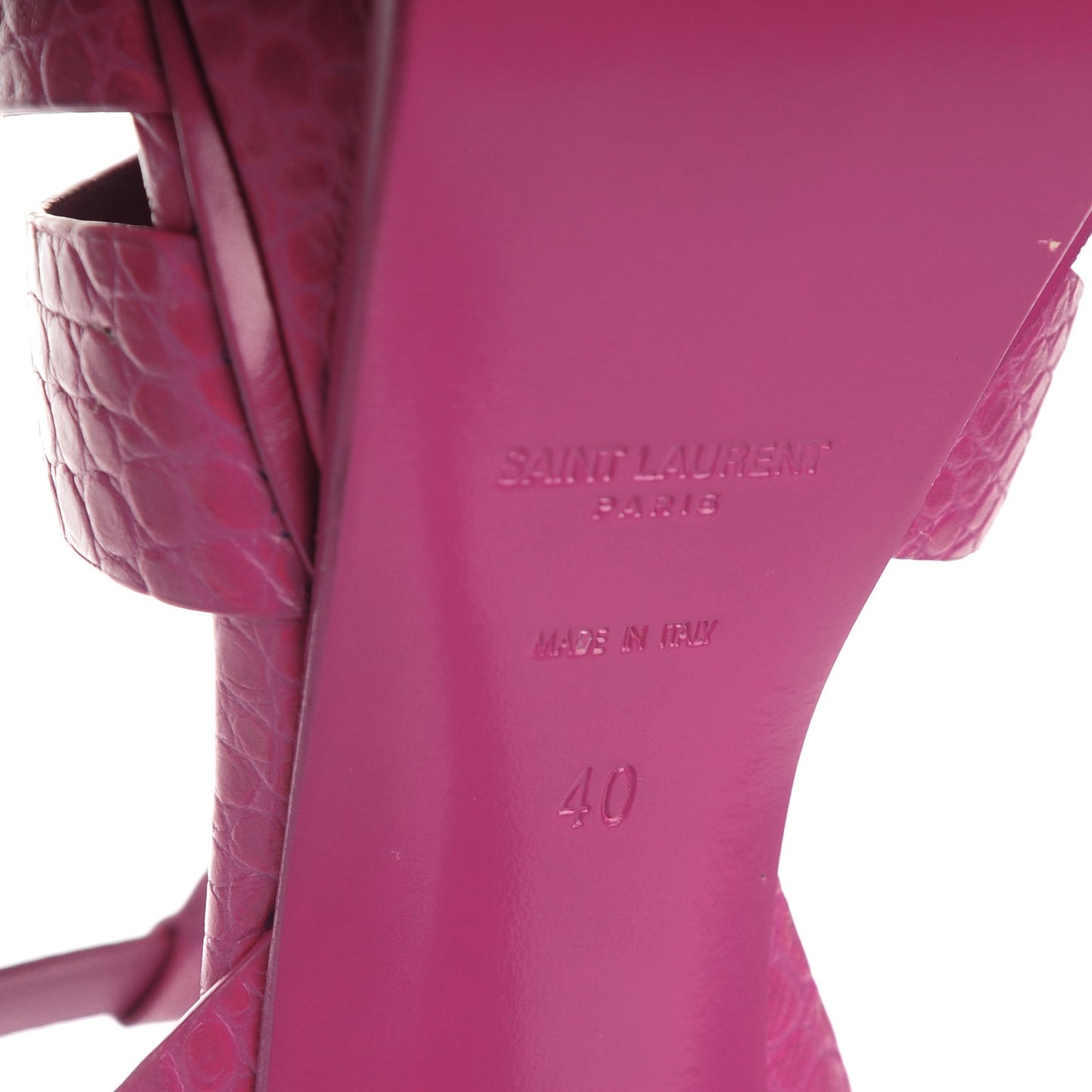 Calfskin Crocodile Embossed Tribute 105 Platform Sandals 40 Fuchsia Heroine