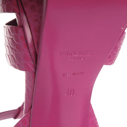 Saint Laurent Calfskin Crocodile Embossed Tribute 105 Platform Sandals 40 Fuchsia Heroine 6 of 8