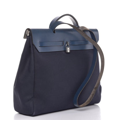 Hermes Toile Vache Calfskin Herbag 39 GM Bleu 4 of 12
