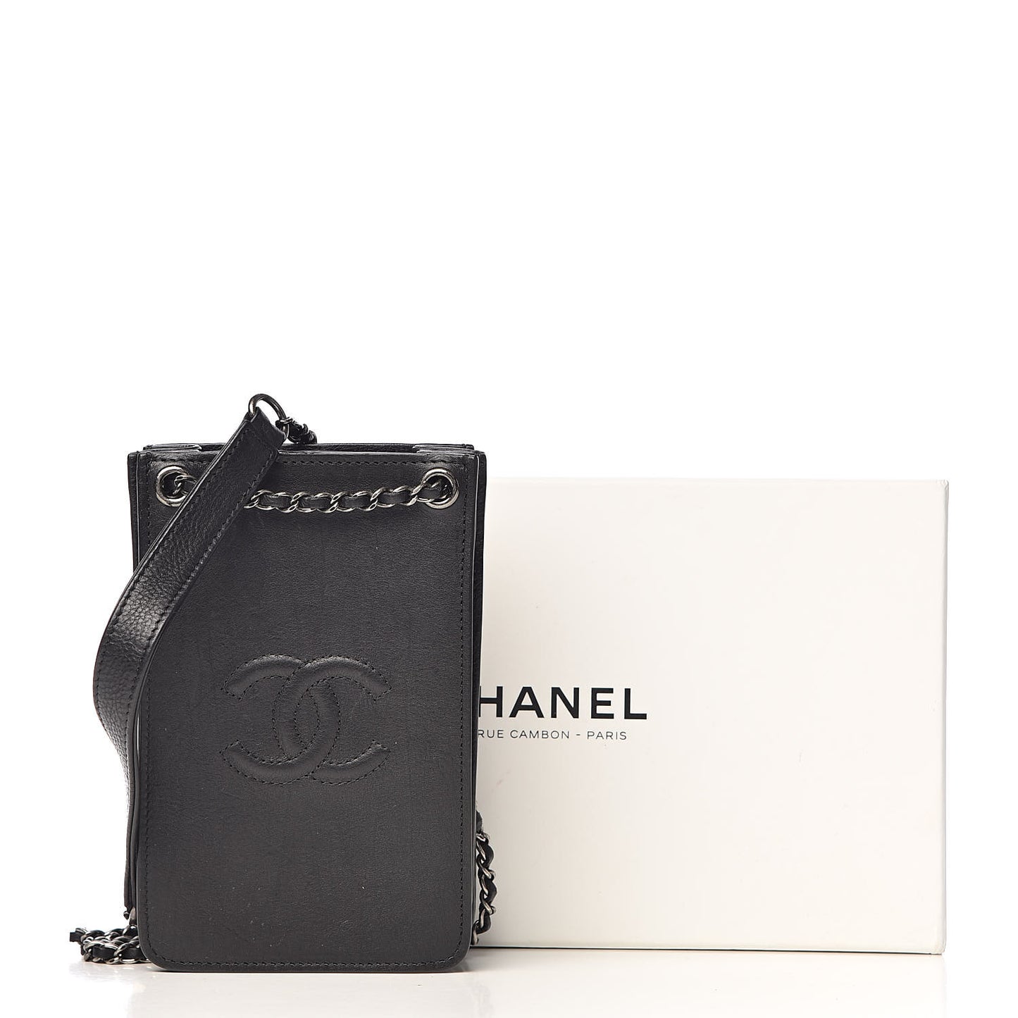 Calfskin CC Phone Holder Crossbody Black