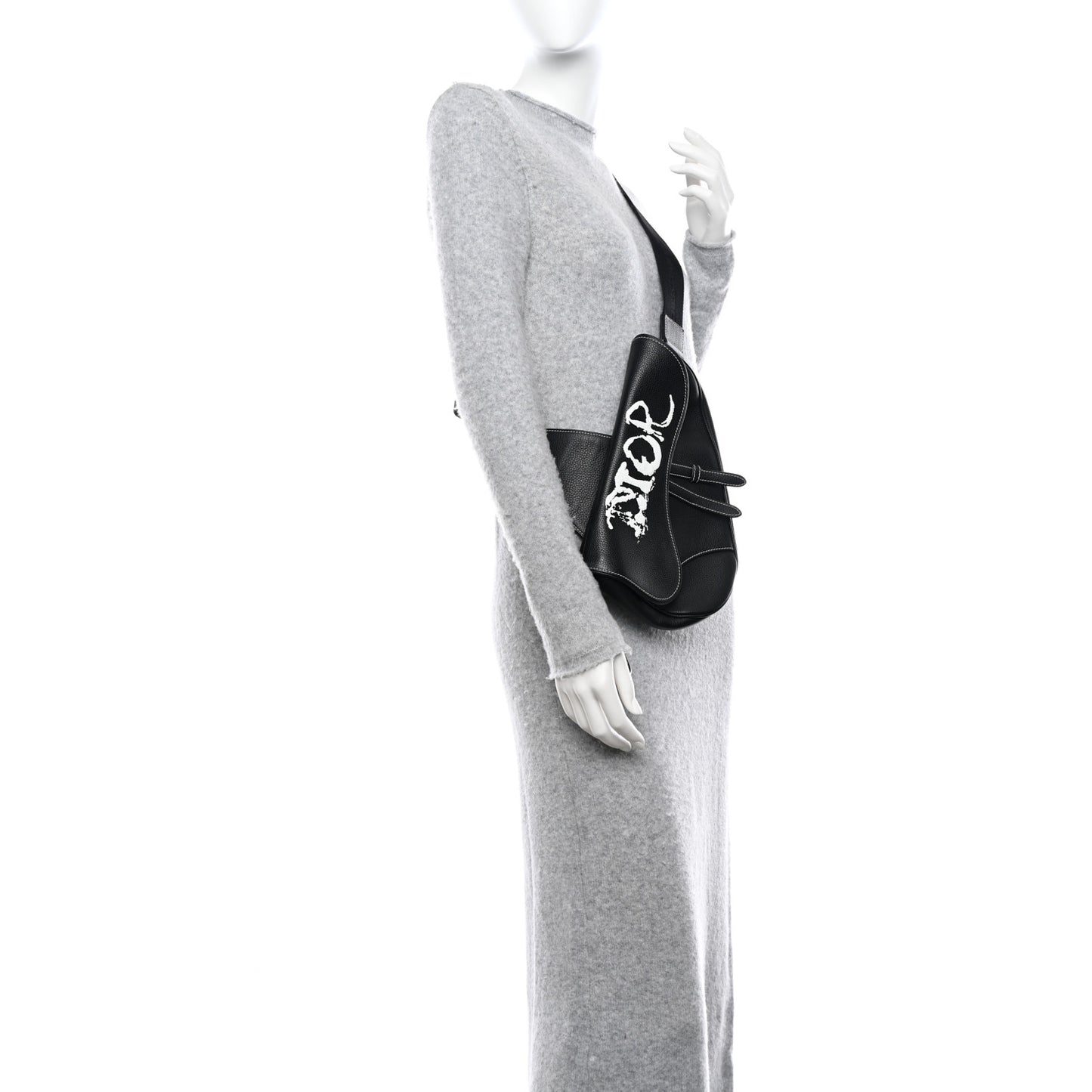 X PETER DOIG Grained Calfskin Saddle Bag Black