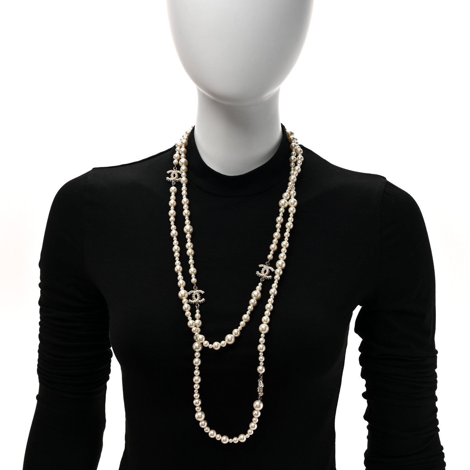 Chanel Pearl Multistrand CC Long Necklace Pearly White 2 of 6